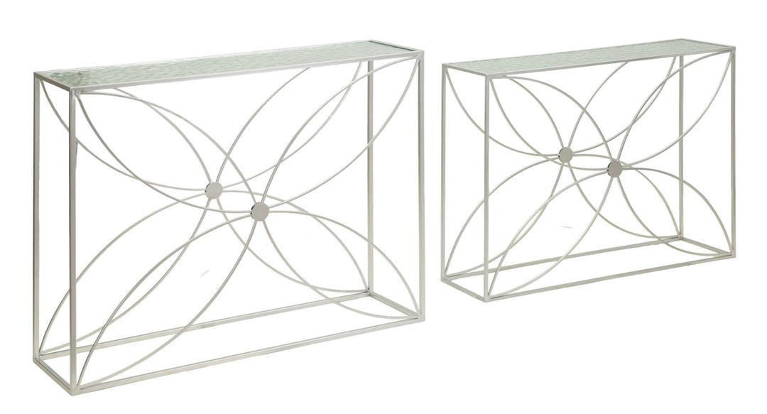 PARADISE CONSOLE – Sæt med 2 konsolborde i sølv (100 x 30 x 78 cm / 90 x 25 x 72 cm)