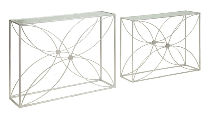 PARADISE CONSOLE – Sæt med 2 konsolborde i sølv (100 x 30 x 78 cm / 90 x 25 x 72 cm)