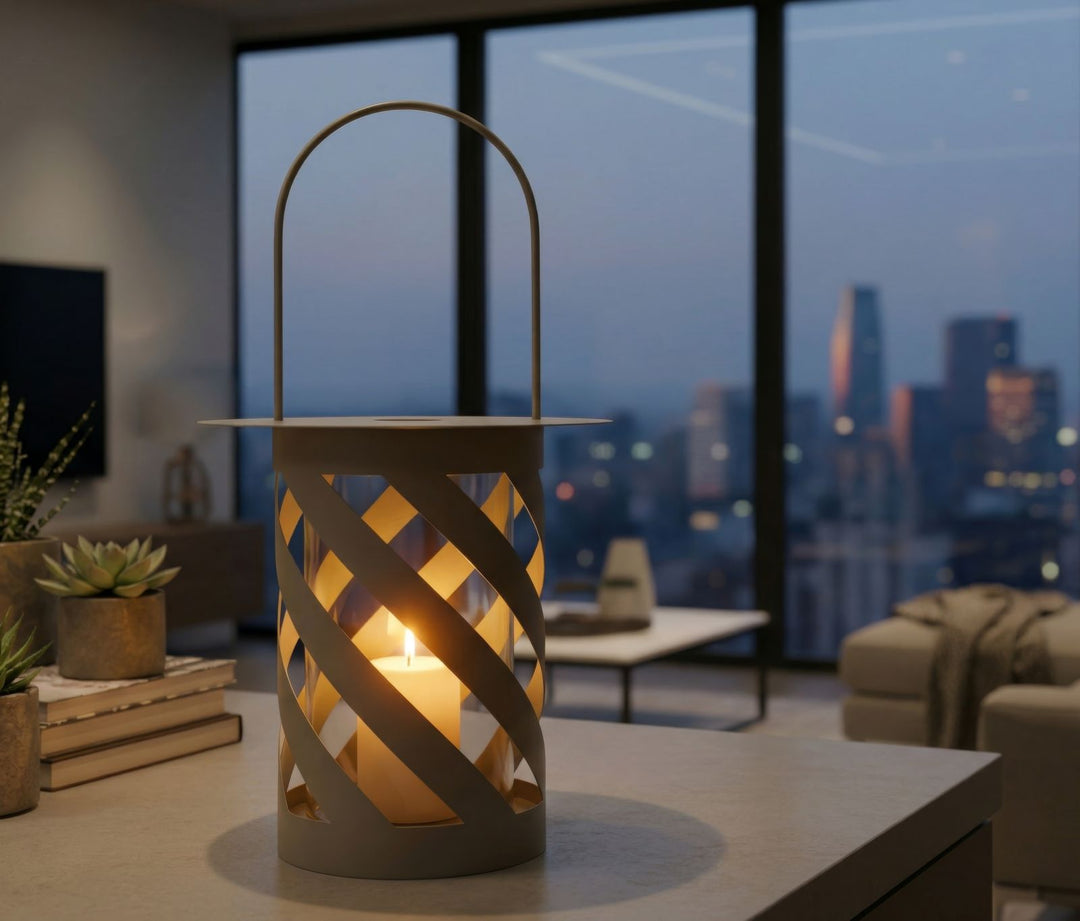 TWIST SATURN LANTERN – Dove Grey (Ø23 x 43 cm)