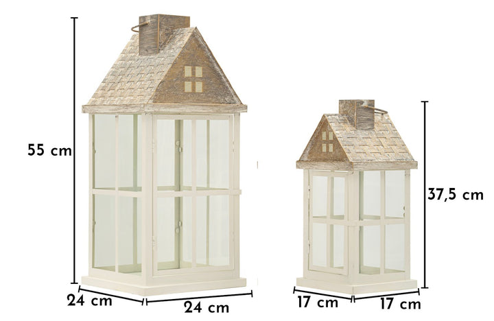 HOME LANTERN – Sæt med 2 lanterner i træ og metal (24,5 x 24,5 x 55 cm / 17 x 17 x 37,5 cm)