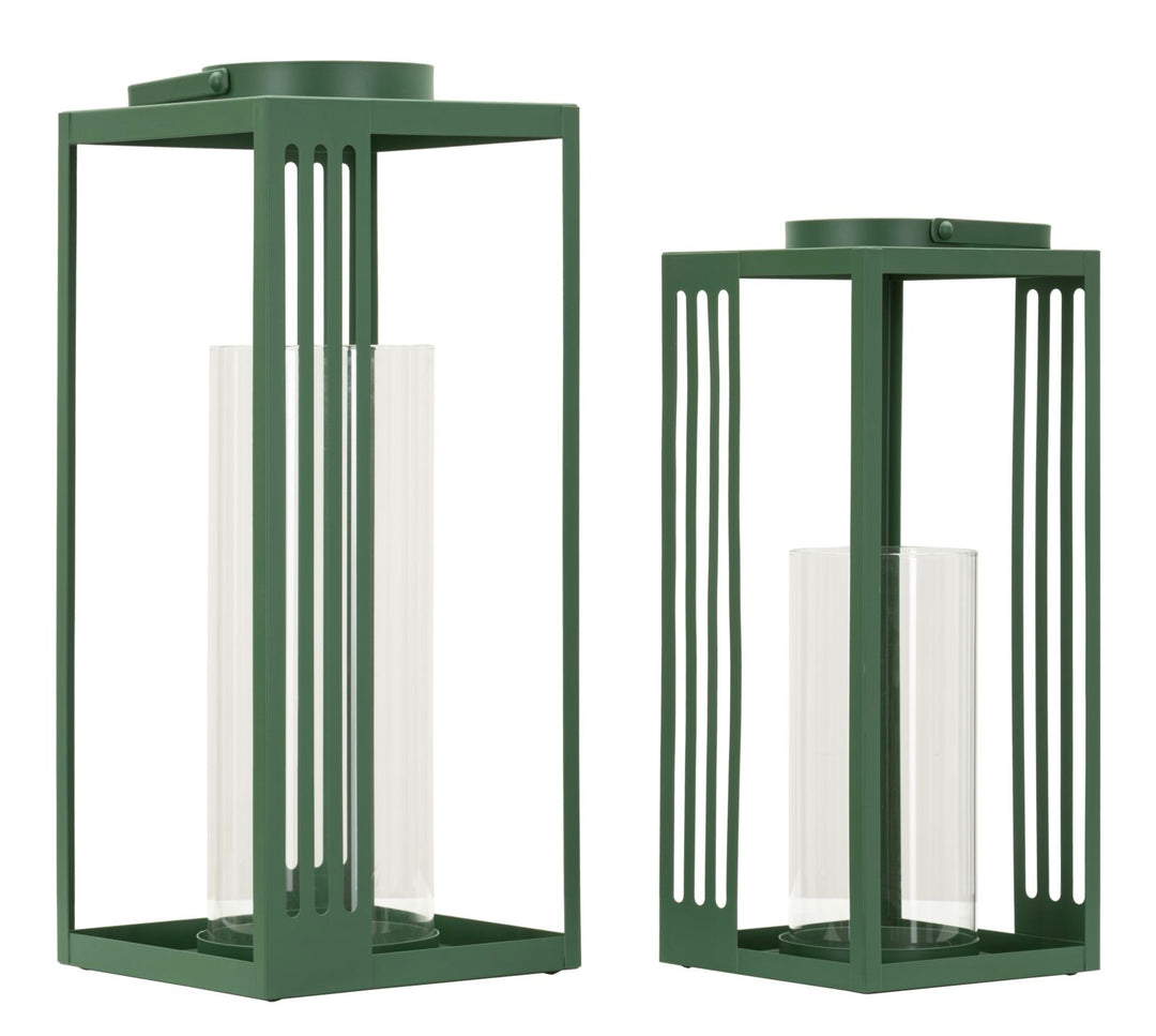 LINEE LANTERN – Sæt med 2 lanterner i grøn (18,3 x 18,3 x 43,5 cm / 15 x 15 x 36,5 cm)