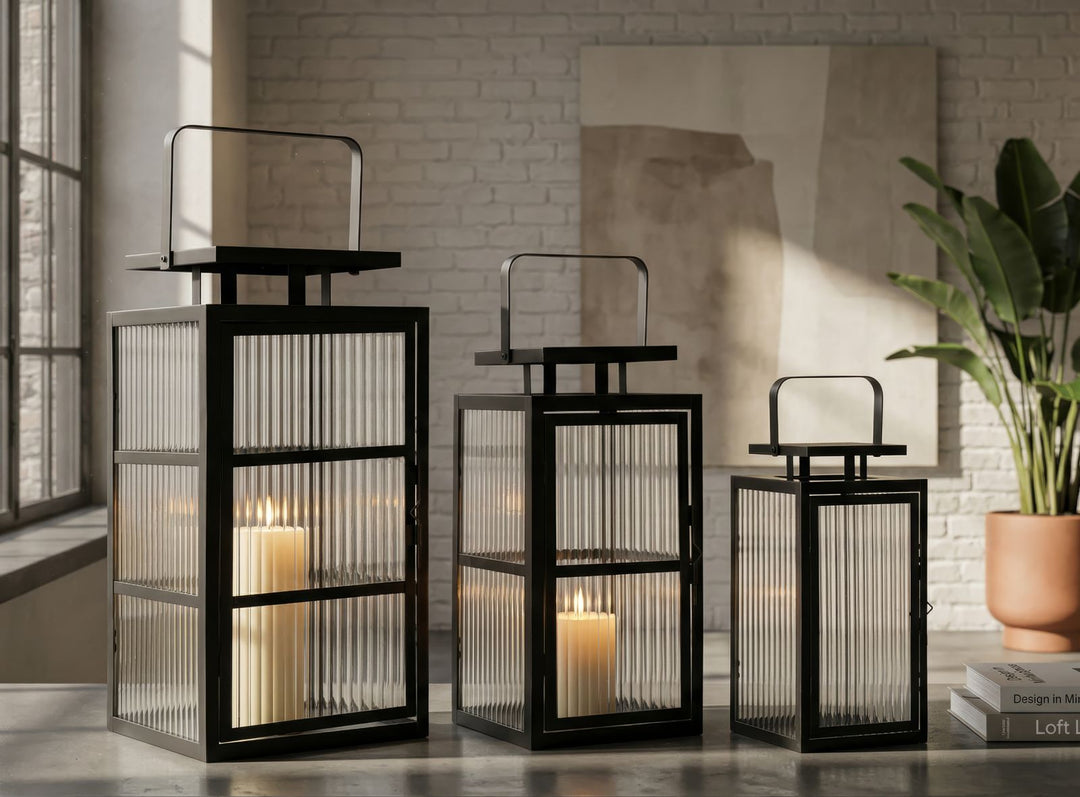 ANDROMEDA LANTERN – Sæt med 3 lanterner i sort metal