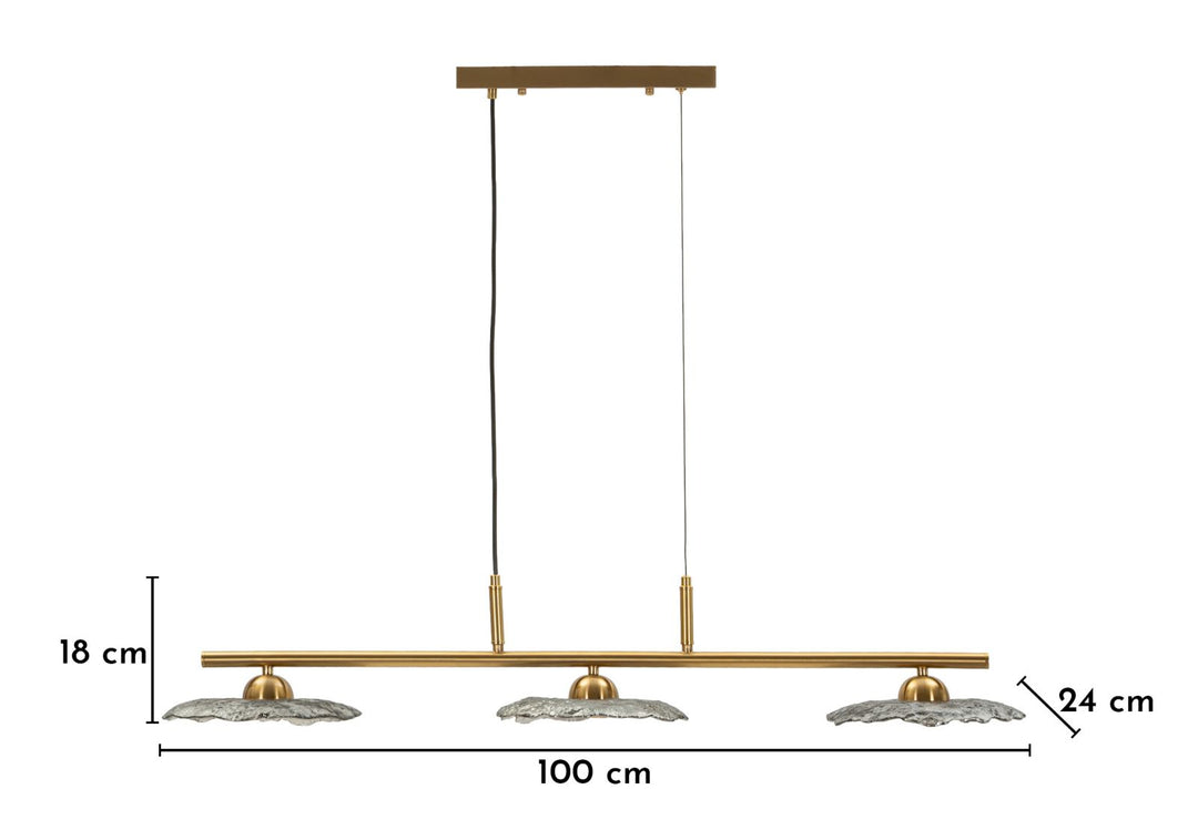 EMILY 3 LIGHT CEILING LAMP – Loftlampe i grå glas (100 x 24 x 18 cm)