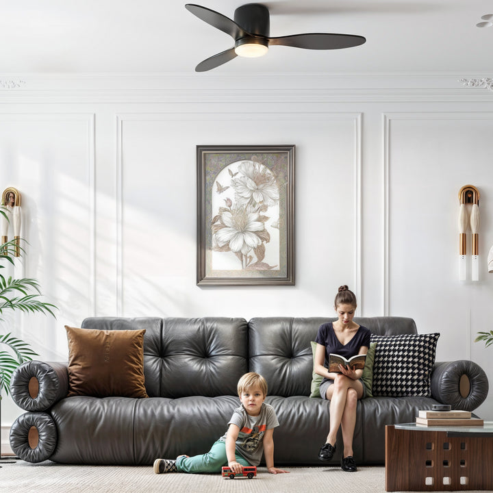 Loftsventilator med lampe og fjernbetjening, 3 lysfarver, 6 hastigheder, justerbar lysstyrke, sort