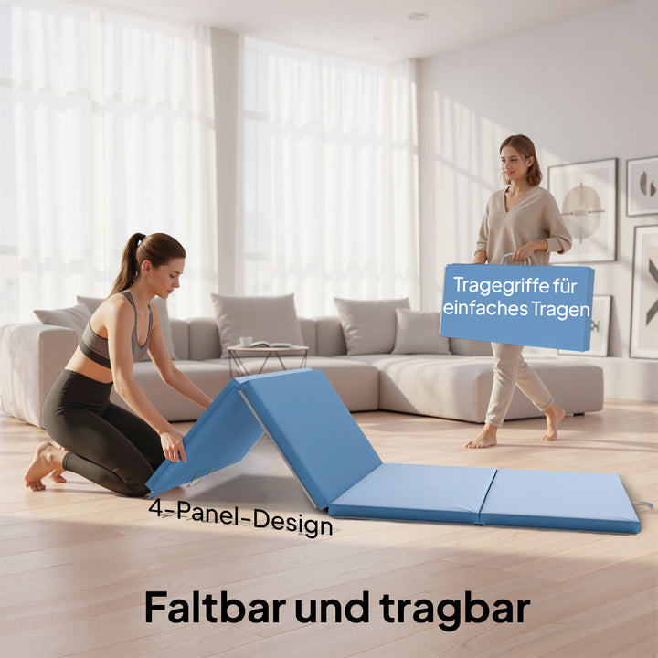 Træningsmåtte, foldbar fitnessmåtte, 240 x 120 x 5 cm, lyseblå