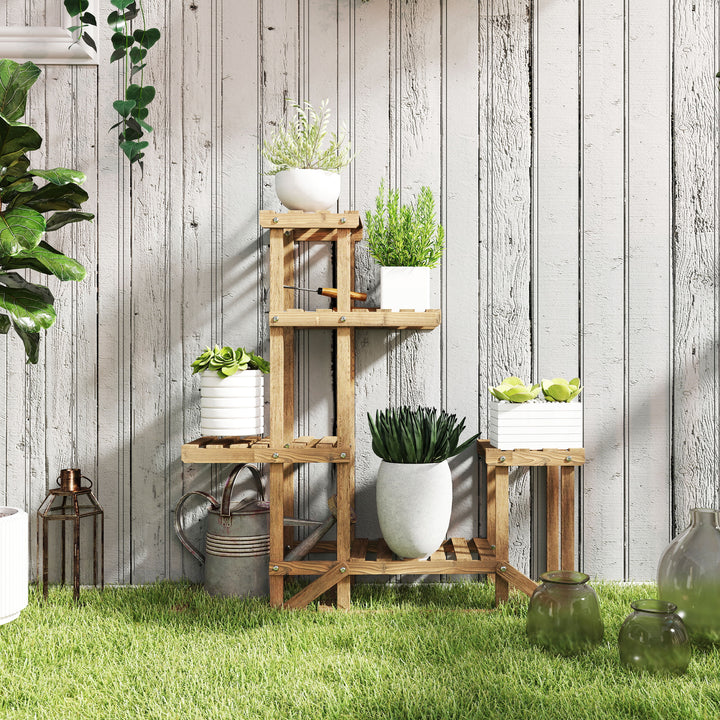 Blomsterstativ, plantehylde, 6 etager, fire-etagers blomsterreol, blomsterstige, massivt træ, forkullet, 98 x 28 x 96,5 cm