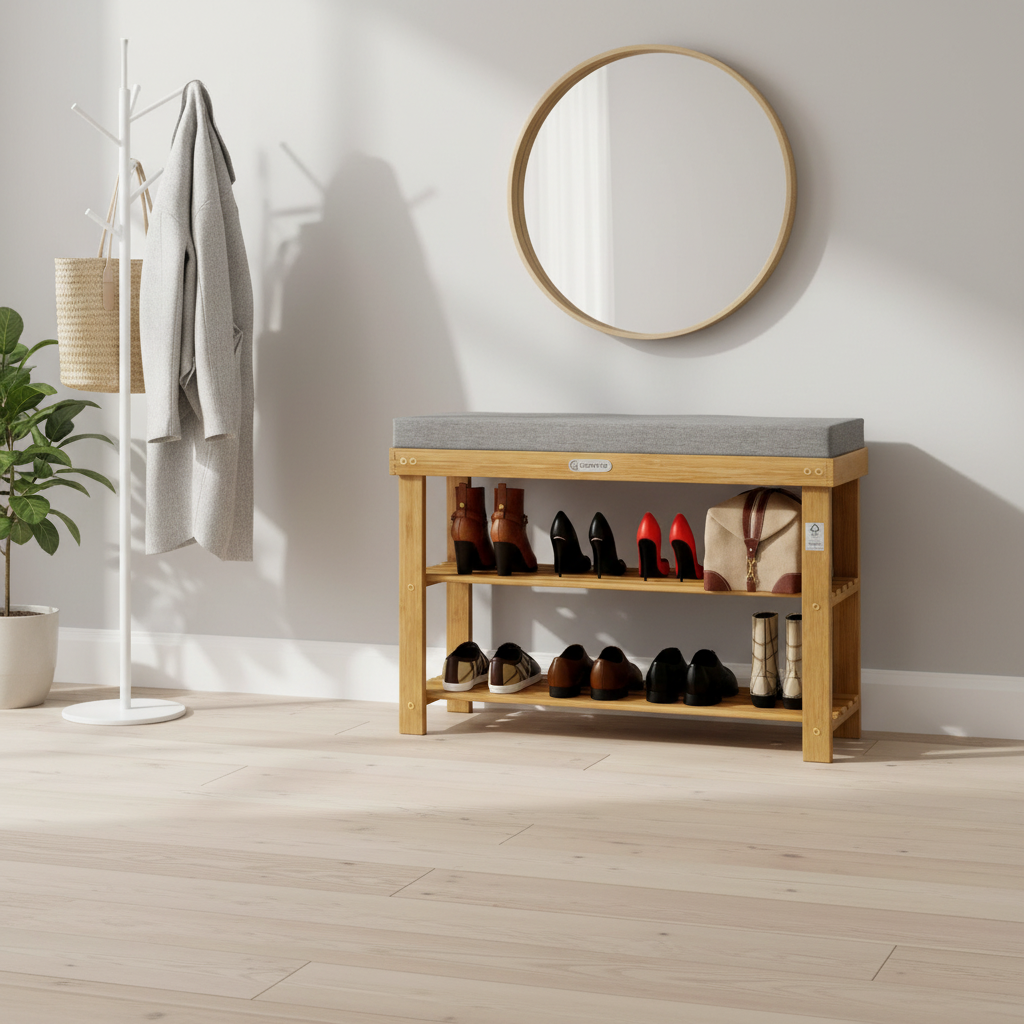 Skobænk med hynde, FSC®-certificeret akacietræ, 70x33x47 cm, naturfarvet