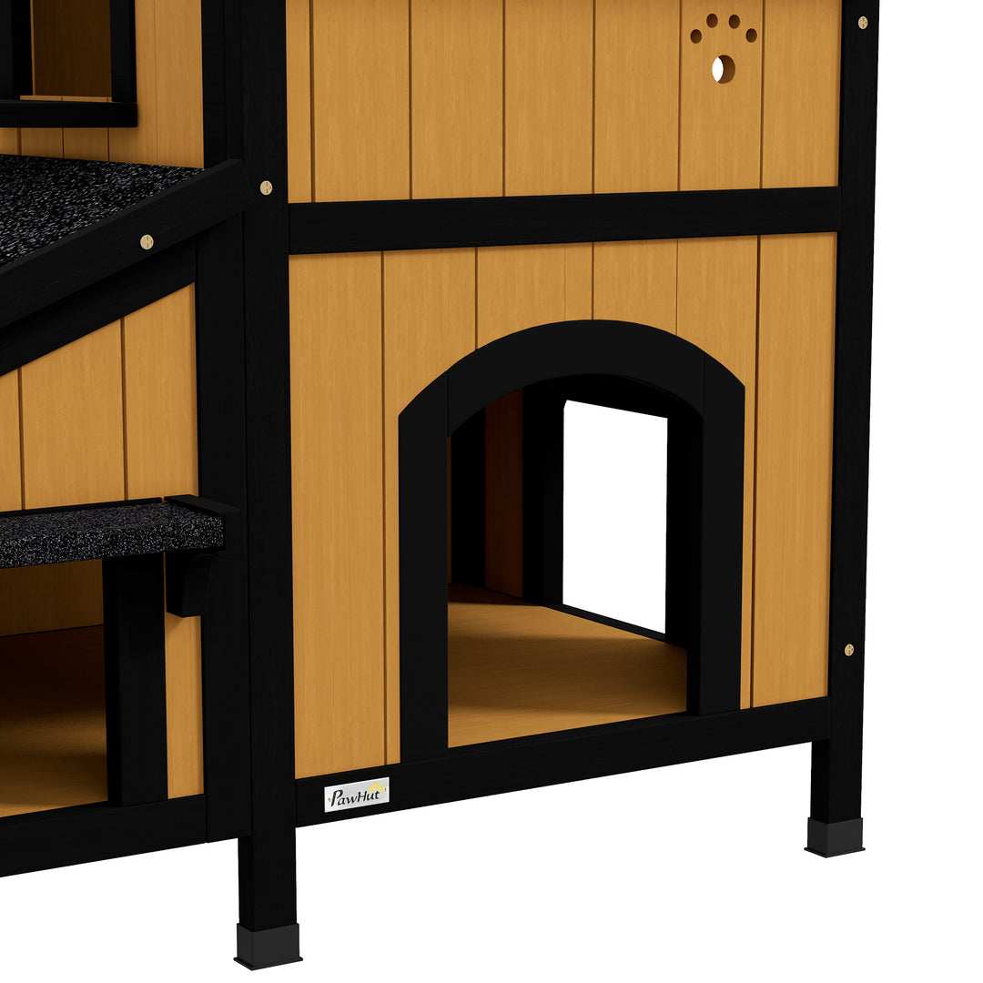 Kattehus kattehule, inkl. blomsterkasse, 96 cm x 65 cm x 85,5 cm, gul + hvid + sort