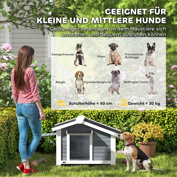 Vejrbestandigt hundehus i træ med aftageligt gulv, asfalttag, vindue der kan åbnes, 98x76x69,5 cm, grå