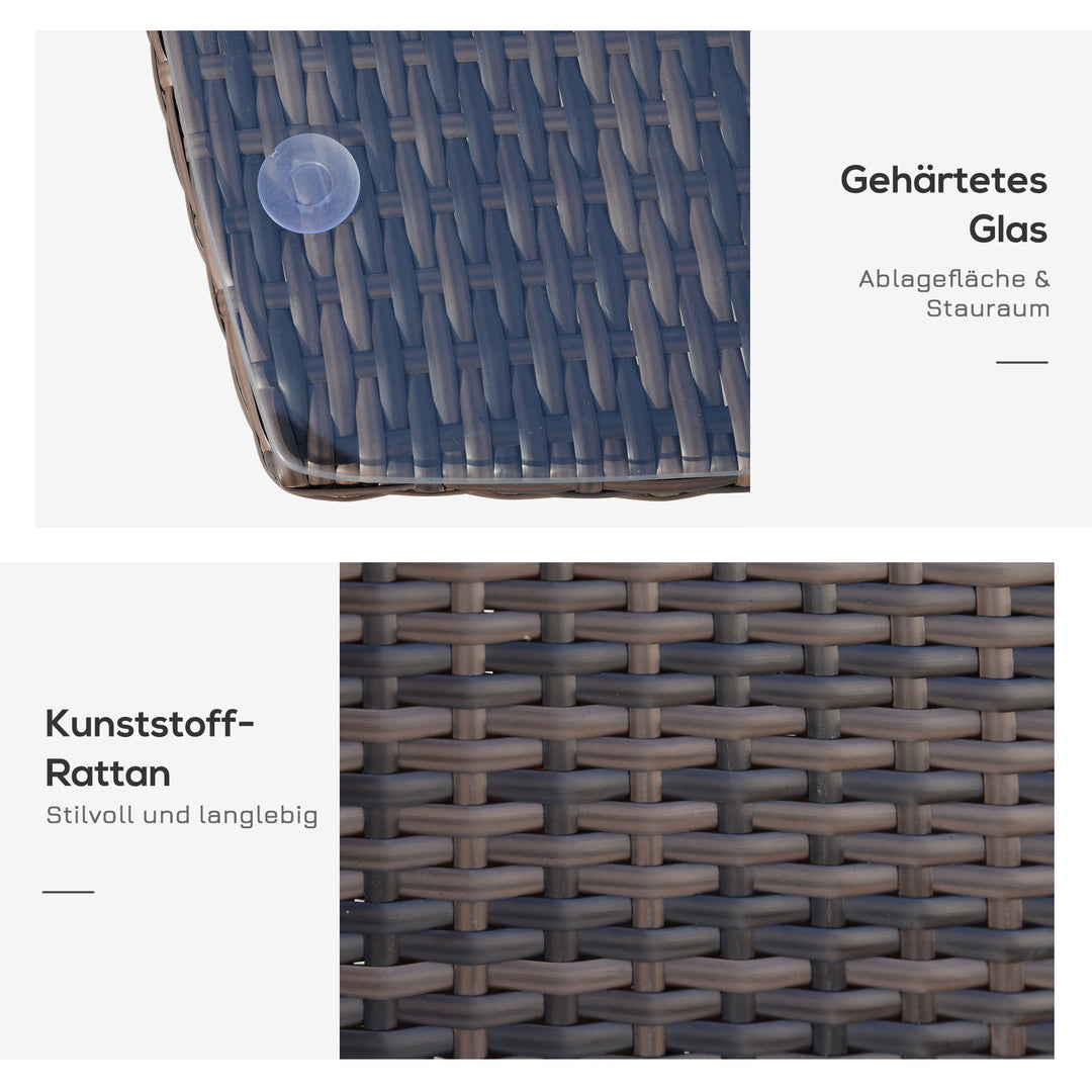 Havemøbelsæt i polyrattan, udendørs lounge med balkonmøbler til 2 personer, 3-delt siddegruppe, 2 stole, bordhynder, havelounge til haven, terrasse, balkon, brun