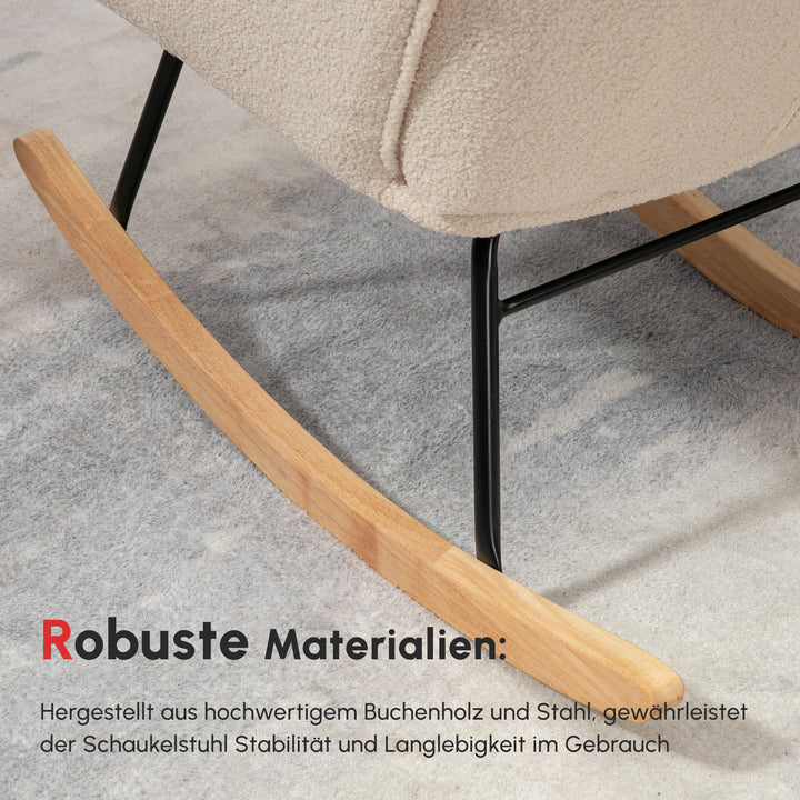 Retro gyngestol, massivt træ, lænestol, afslappende lænestol, 98 cm x 71 cm x 101 cm, beige