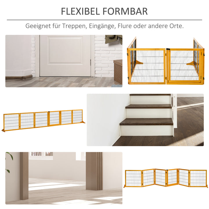 Foldbar hundegitter, 432 x 36 x 70 cm, fyrretræ, gul