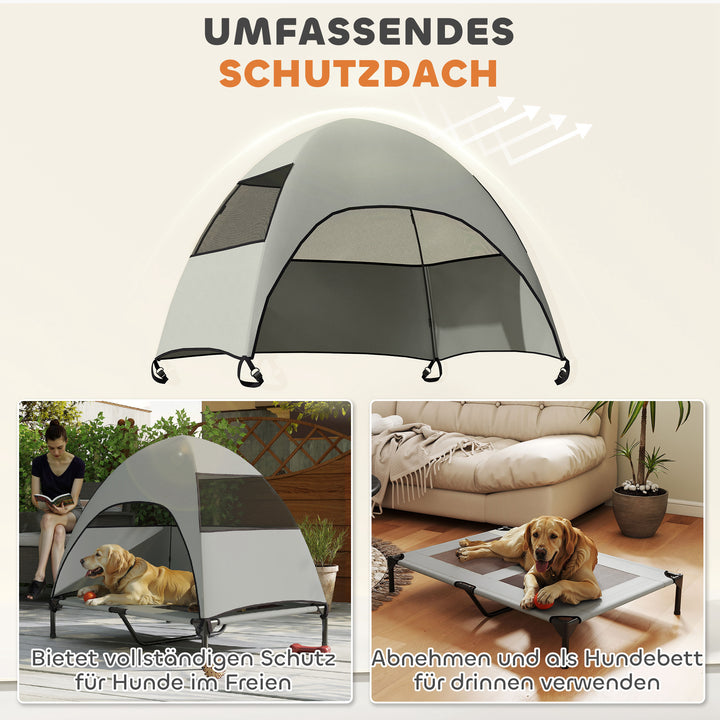 Udendørs hundeseng med tag, hævet hundeseng til store hunde, 106 x 76 x 99 cm, lysegrå