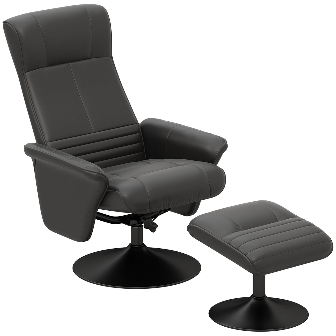 Polstret lænestol, accentstol med fodskammel, drejelig, ergonomisk, mikrofiberlook, op til 150 kg, sort