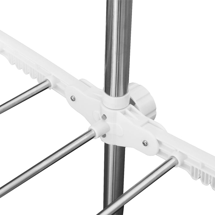 Udtrækkelig tørrestativ med 3 niveauer, foldbare vinger, hjul, indendørs og udendørs tørretumbler, hvid, 83-136,5 x 45,5 x 154 cm