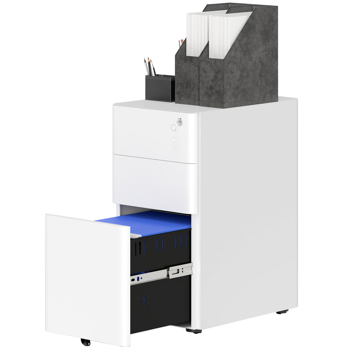 Metal arkivskab, kontorskab, 3 skuffer, på hjul, hvid