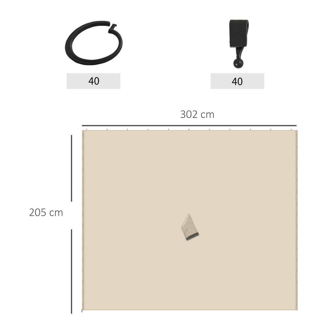 4 reservegardiner til 3x3m pavilloner, robuste, til stænger og glideskinner, dobbelt lynlås, beige
