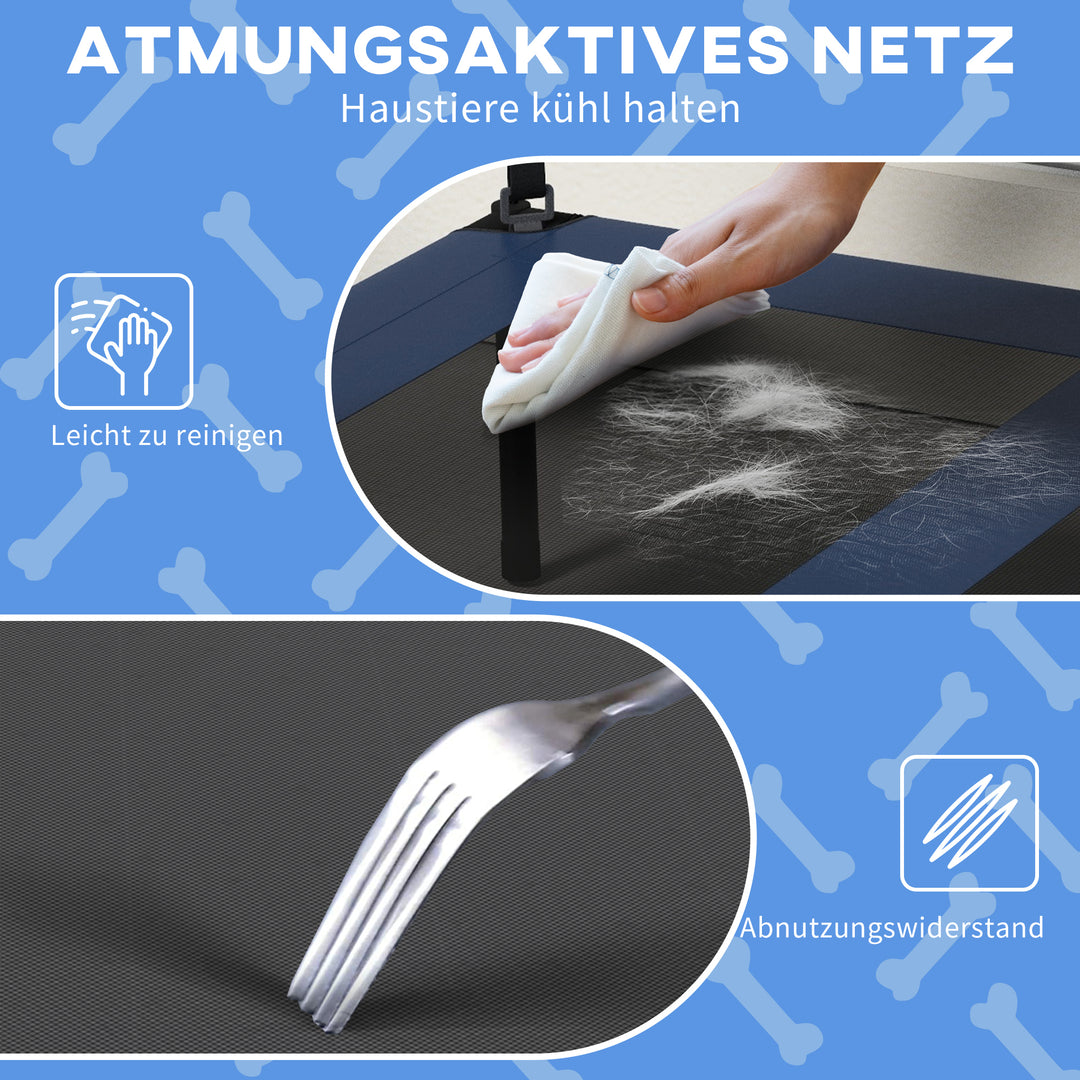 Hundeseng med tag, åndbar, vandafvisende, op til 30 kg, 91 x 76 x 89 cm, mørkeblå