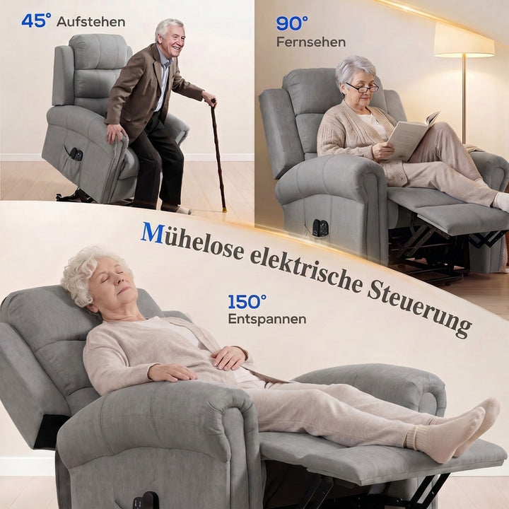Elektrisk TV-lænestol med løftefunktion, massage og varme, lysegrå