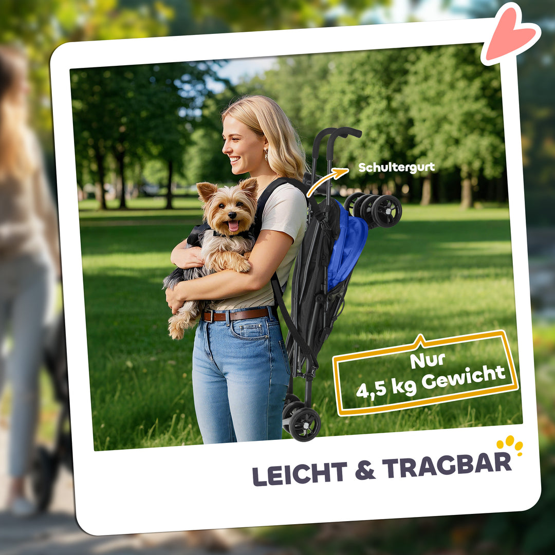 Kæledyrsklapvogn, sikkerhedsline, netvindue, 76l x 44b x 103h cm, mørkeblå