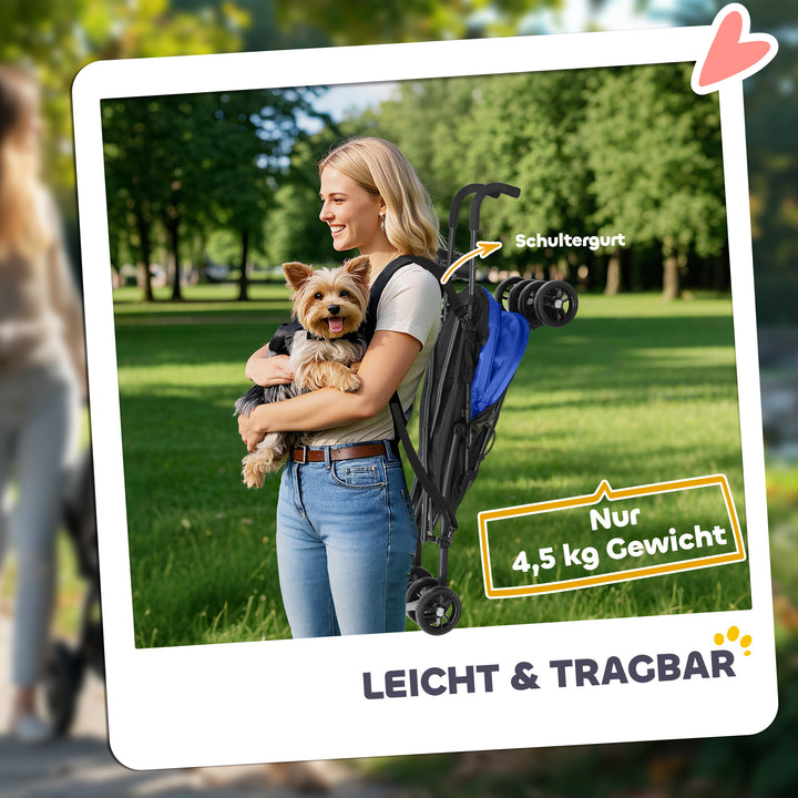 Kæledyrsklapvogn, sikkerhedsline, netvindue, 76l x 44b x 103h cm, mørkeblå