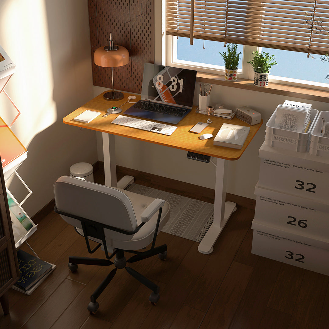 Hæve-sænkebord, højdejusterbart, 120x60x72-116 cm, natur/hvid