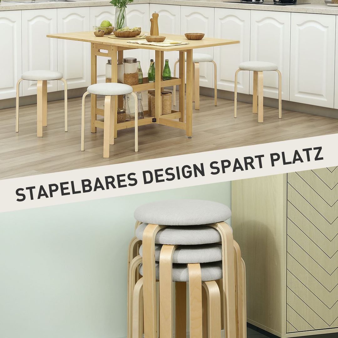 Sæt med 4 stabelbare polstrede skamler med lakeret finish og træben i cremehvid