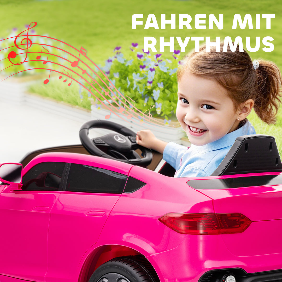 Elbil til børn, 12V børnebil med fjernbetjening, LED-lys, musik, 3 hastigheder, 3-6 år, lyserød