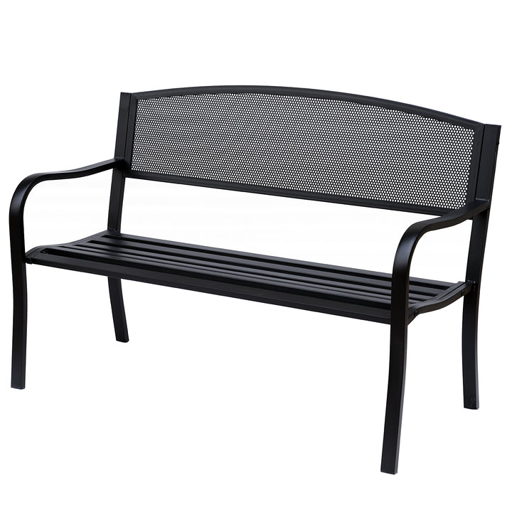 Havebænk, parkbænk, 2-personers, stål, sort, B127 x D60 x H87 cm