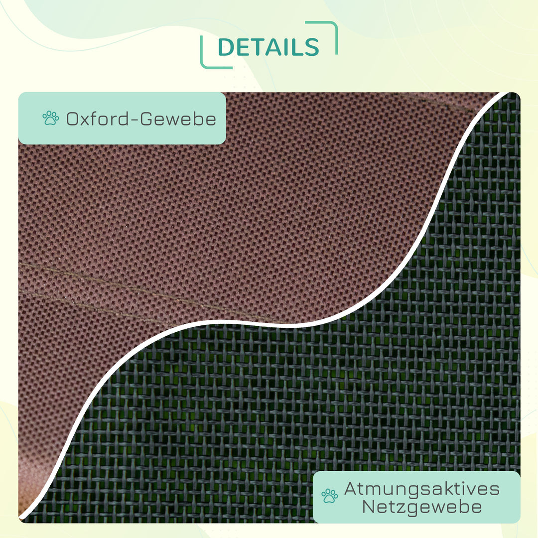 Forhøjet hundeseng med baldakin, kæledyrsseng, udendørs hundeliggestol med tag, åndbar, taffetastof til camping, kaffe, 76 x 61 x 73 cm