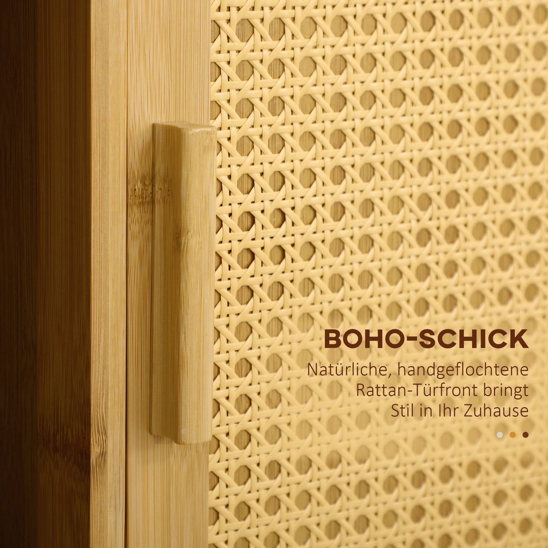 Bambus køkkenvogn, multifunktionsvogn, serveringsvogn, 2 skuffer, 1 skab, 2 hylder, naturfarvet