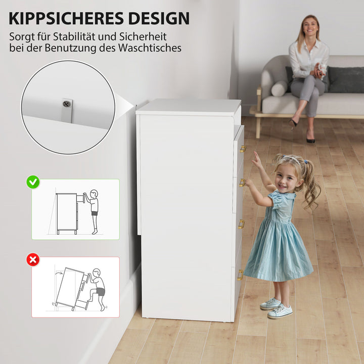 3-i-1 toiletbord med spejl, sengebord, rullestol, skuffer, hvid