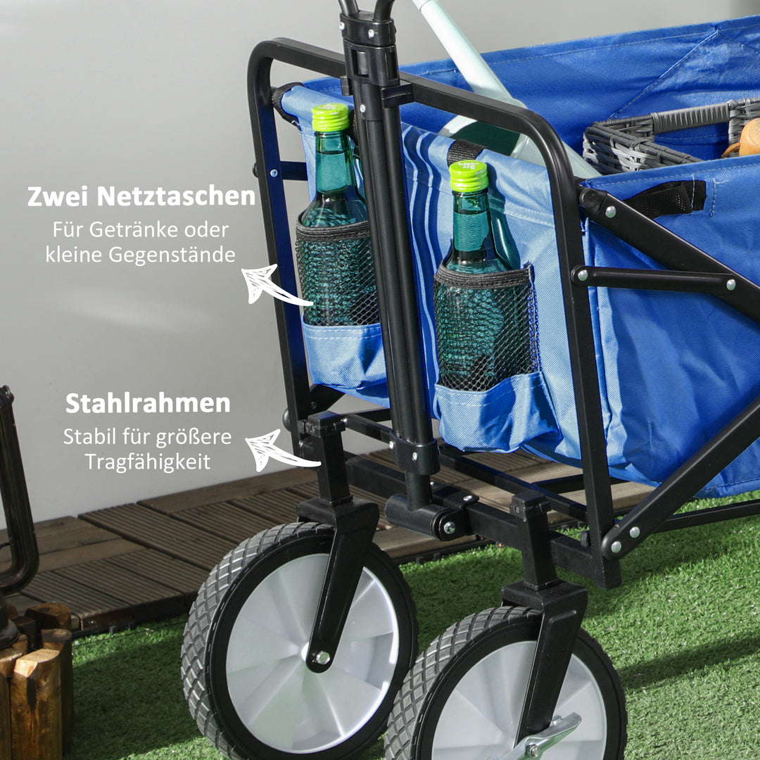Trækvogn med foldbare bremser og justerbart håndtag, transportvogn med en lasteevne på 68 kg, strandvogn og havevogn til stranden, haven og indkøb.