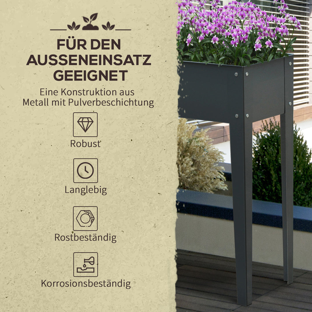 Højbed i solrigt, urtebed, plantekasse med 3 drænhuller, blomsterkasse med fødder, metal, 100 x 30 x 80 cm