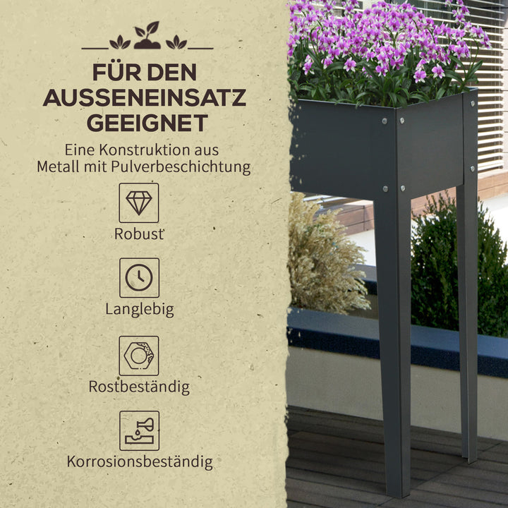 Højbed i solrigt, urtebed, plantekasse med 3 drænhuller, blomsterkasse med fødder, metal, 100 x 30 x 80 cm