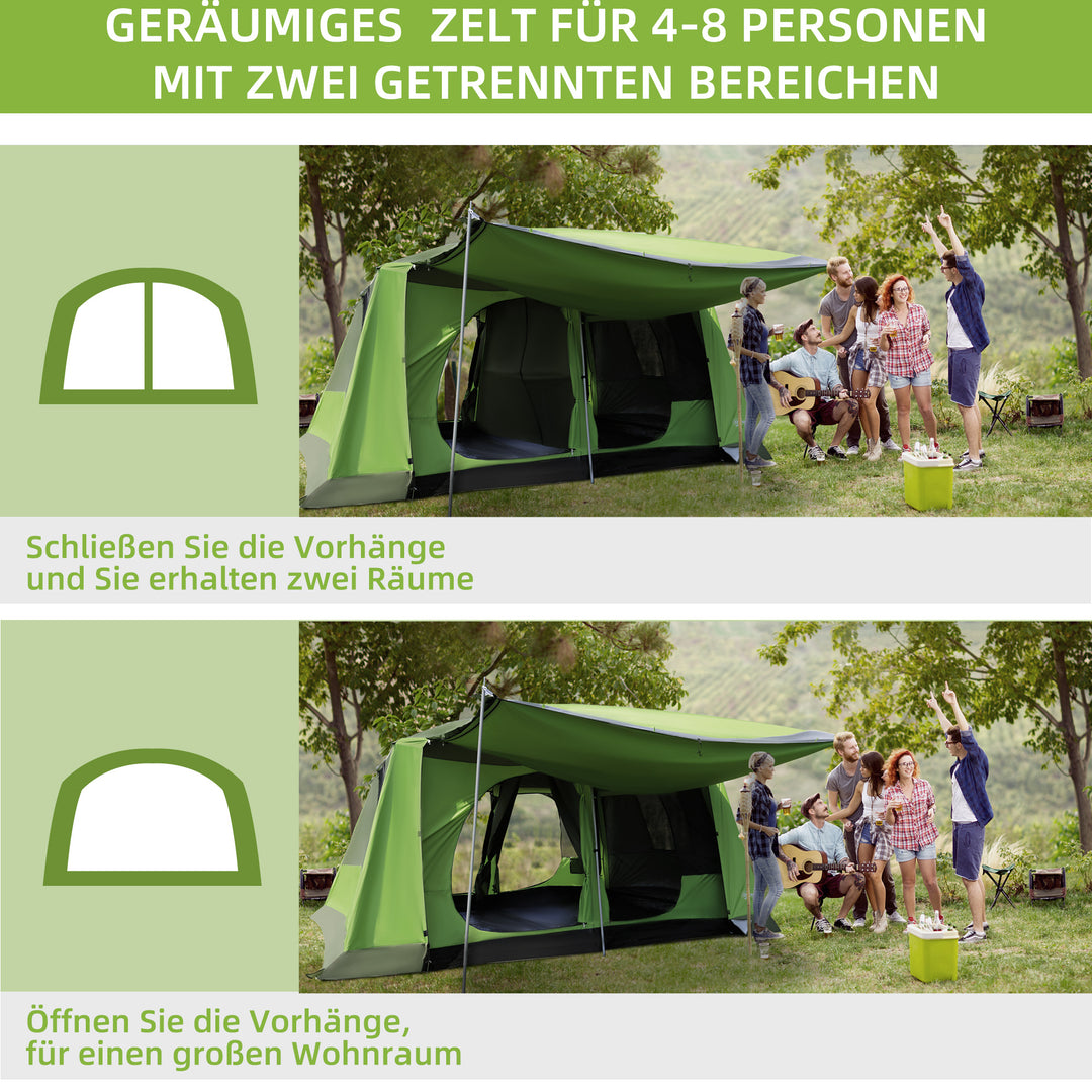 Campingtelt kuppeltelt familietelt 2 sovekabiner 4-8 personer l405 x b305 x h225 cm