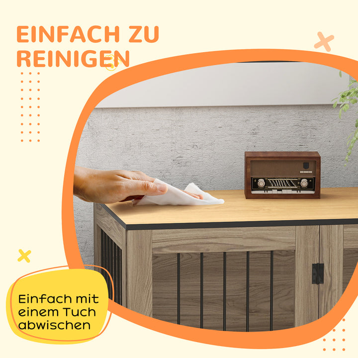 Hundebur, kæledyrsbur til store hunde, indendørs hundehus, 106 x 60 x 76 cm, eg