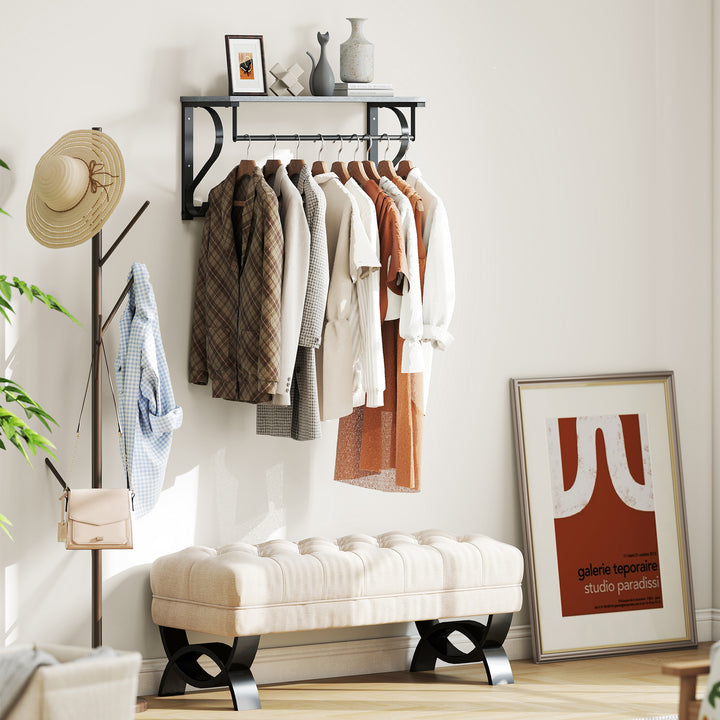 Vægmonteret tøjstativ, frakkekrog, 5 kroge, øverste rum, alsidig, grå