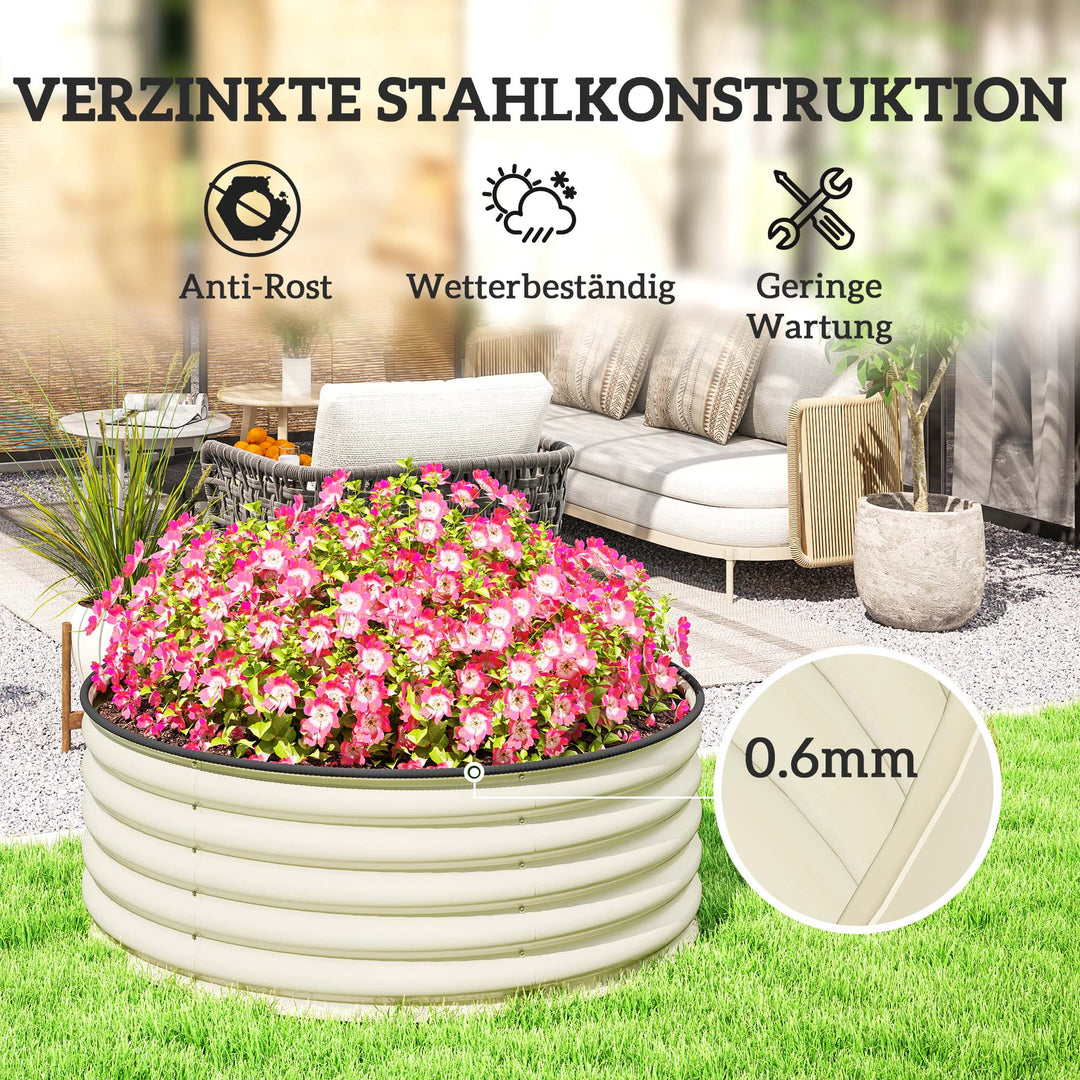 Højbed, galvaniseret plantekasse med sikkerhedskant, plantekasse med åben bund, 120 x 120 x 43 cm, cremehvid