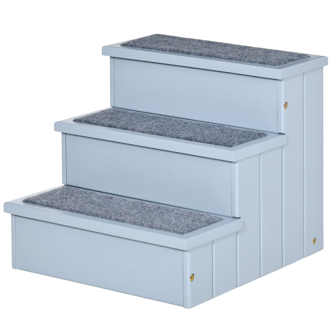 Hundetrappe 3 trin kattetrappe kæledyrstrappe hundetrappe til hunde og katte kæledyrstrappe indgangshjælp med tæppe opbevaringsplads til sovesofa grantræ grå 40,5 x 44,5 x 38 cm