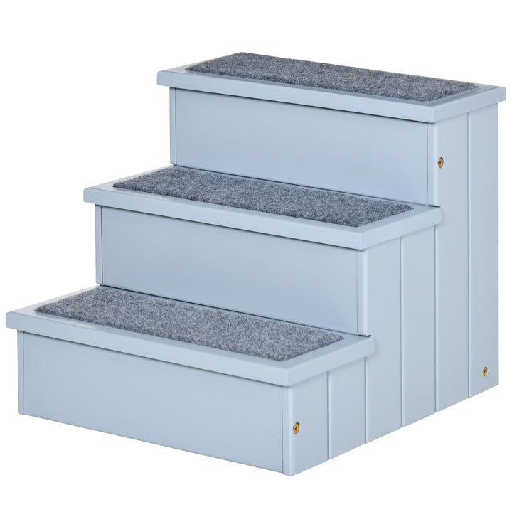 Hundetrappe 3 trin kattetrappe kæledyrstrappe hundetrappe til hunde og katte kæledyrstrappe indgangshjælp med tæppe opbevaringsplads til sovesofa grantræ grå 40,5 x 44,5 x 38 cm