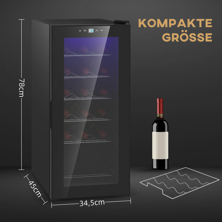 Vinkøleskab, stille, 5-18°C, touchscreen, belysning, 34,5x45x78cm, sort