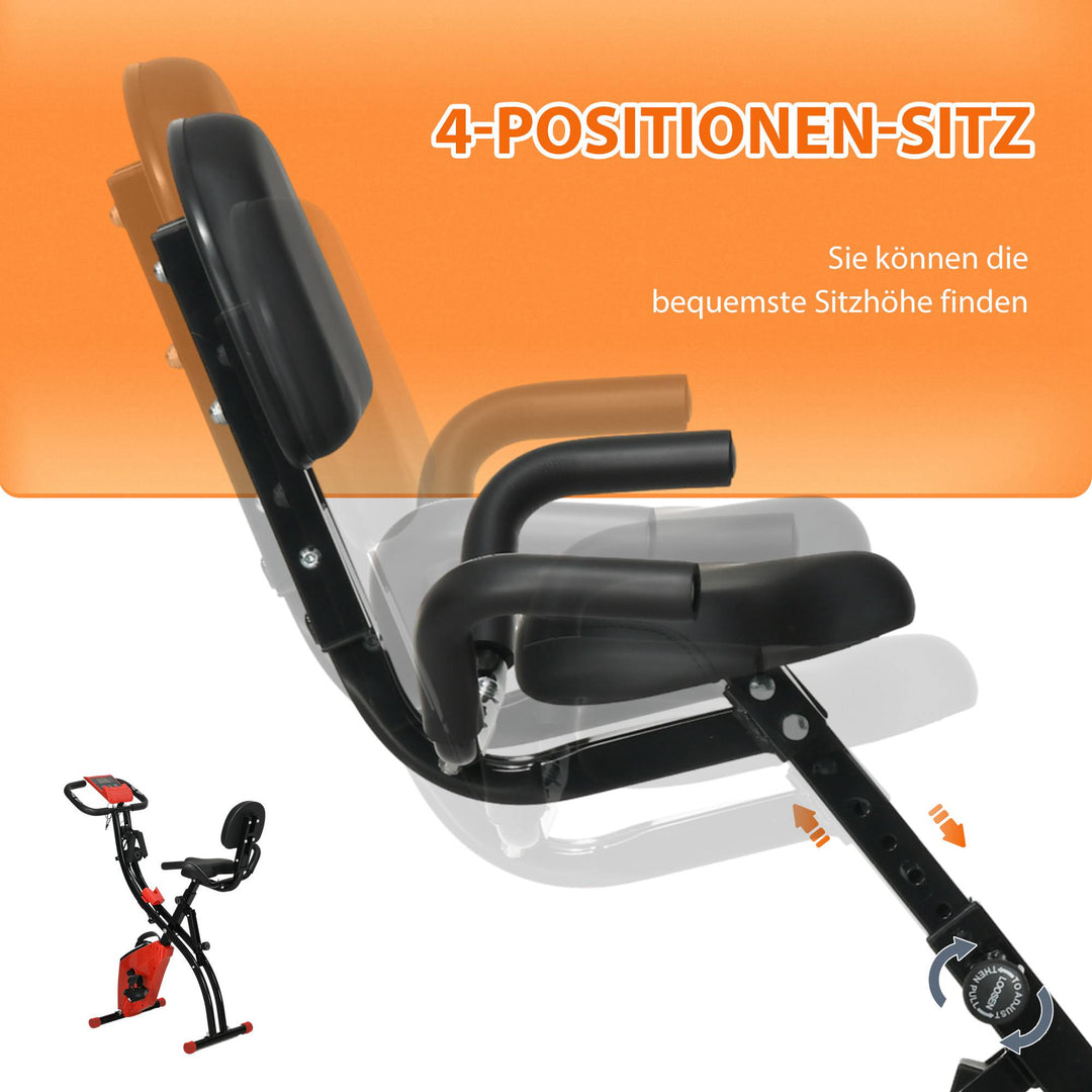 X-bike 2-i-1 motionscykel med lcd-skærm, pulsmåler, foldbar motionscykel med 8 niveauer af magnetisk modstand, 1 par spændereb, stålrød 105 x 48 x 118 cm