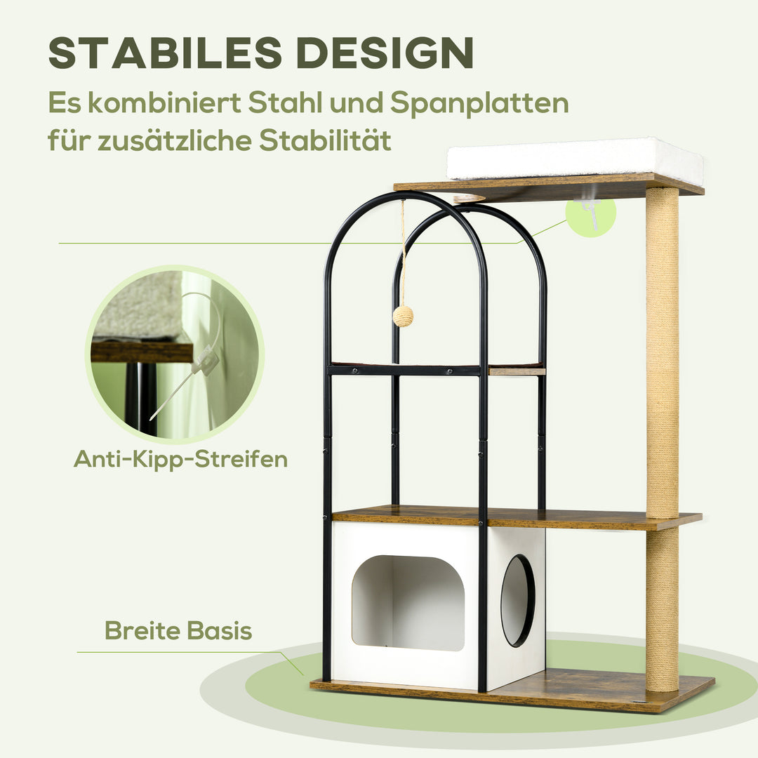 Kradsetræ, 4 niveauer, kattehus, legebold, anti-tippe, 80x40x118,5 cm, brun/hvid