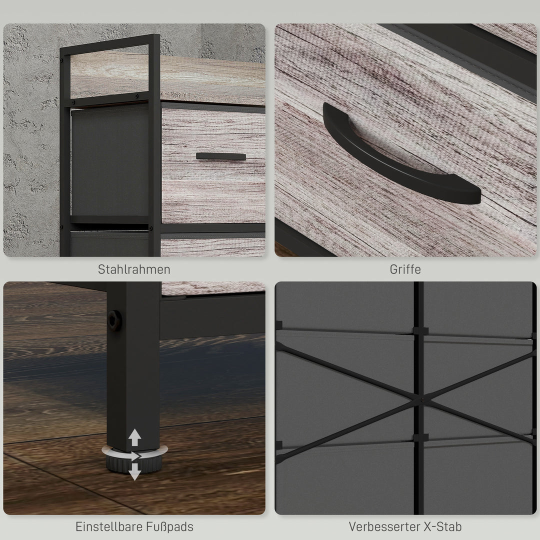 Stofkommode, 6 foldbare skuffer, hylde, stålramme, 79 x 29 x 85, grå