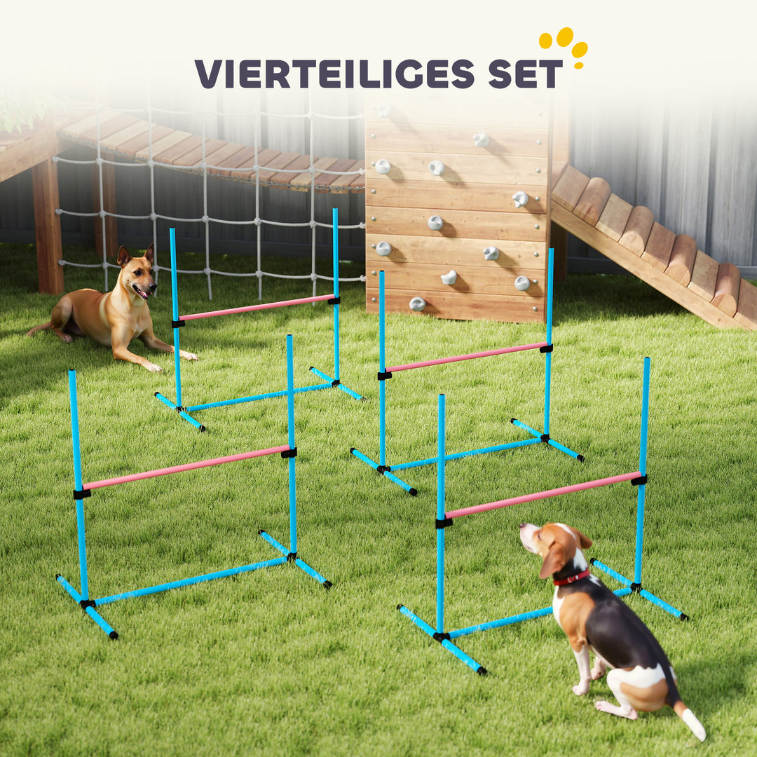 Agilitysæt til hunde, 4-delt, højdejusterbart agilityudstyr med 4 forhindringer, bæretaske, 99 x 65 x 94 cm, lyseblå