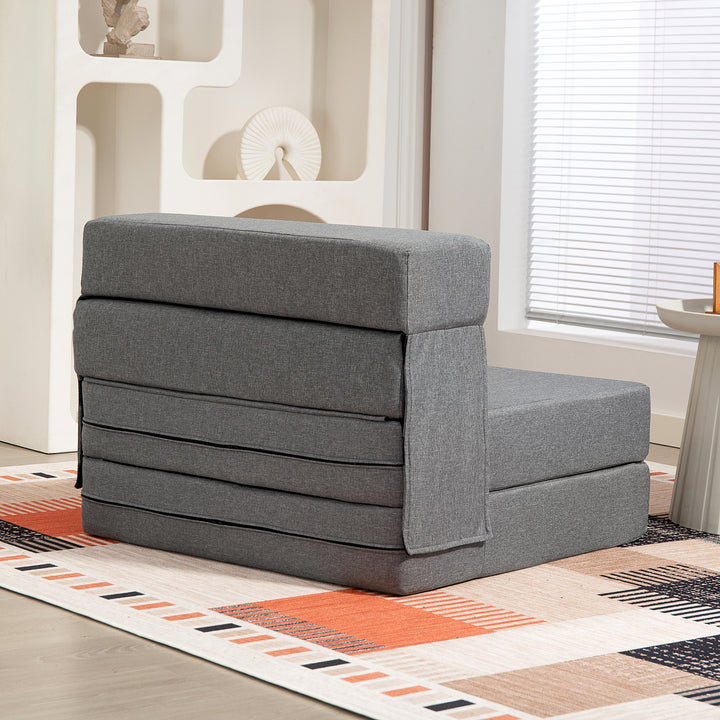 3-i-1 sovesofa med linnedlook, 80 x 80 x 64 cm, mørkegrå
