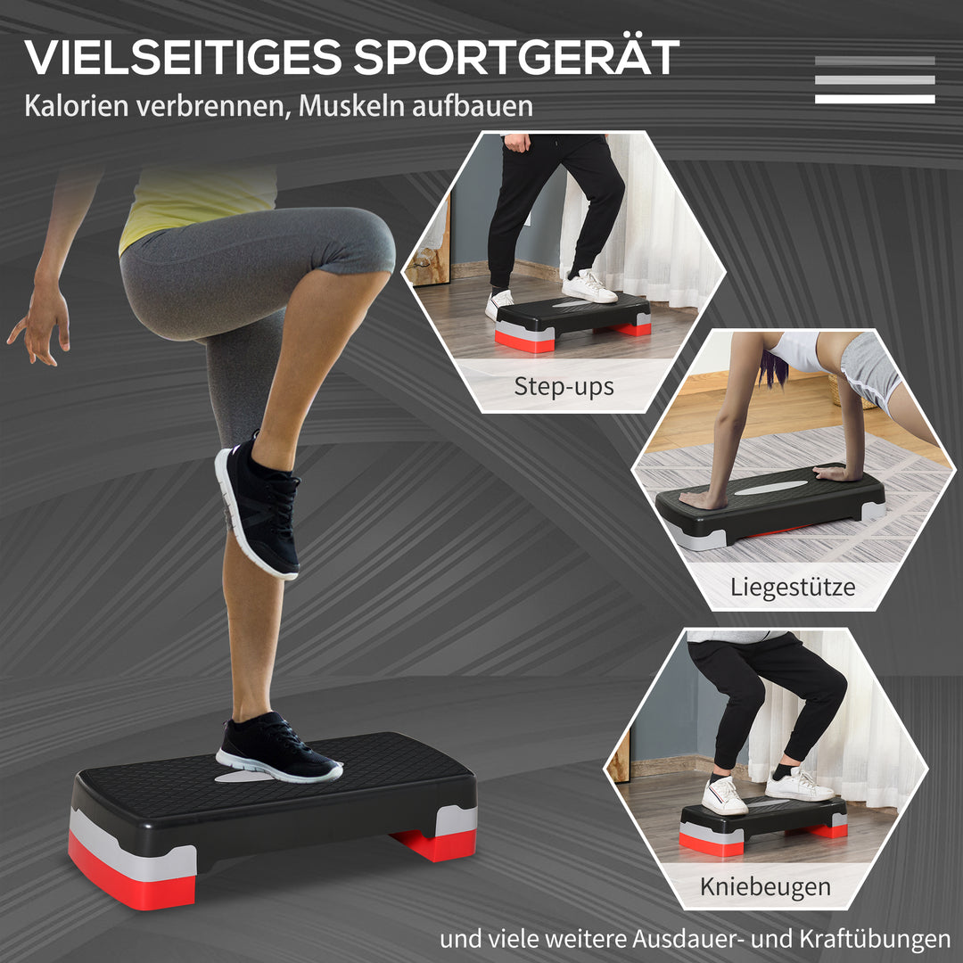 Aerob stepper, 2-trins højdejusterbar, 68 x 28 x 15 cm, sort+grå+rød