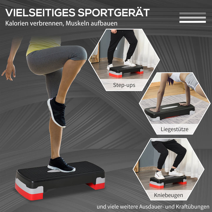 Aerob stepper, 2-trins højdejusterbar, 68 x 28 x 15 cm, sort+grå+rød