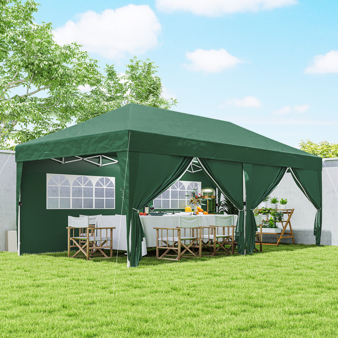 Pavillon ca. 6x3m, robust, vintersikker pop-up-foldepavillon med vindue, lynlåsdør, sidepaneler og UV-beskyttelse